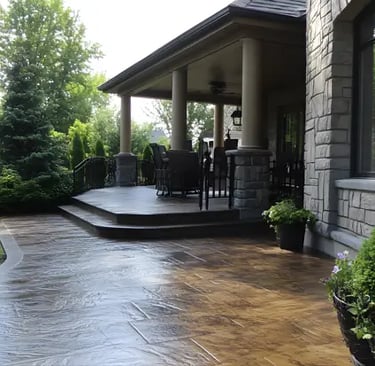 a patio with stamped concrete finishing