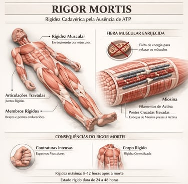 Representação anatômica científica do rigor mortis
