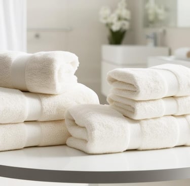 a stack of towels and towels on a table