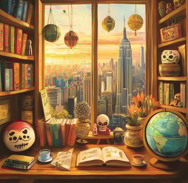 a desk with a bookcase and a book