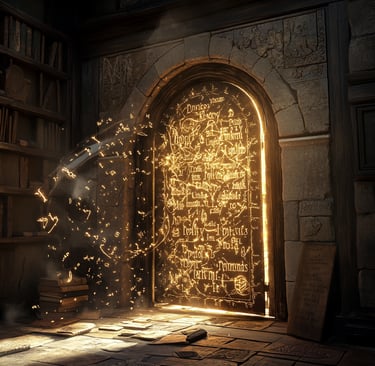 a door with a light shining through the door