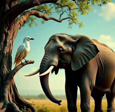 white crow, elephant, learn, earninglearning