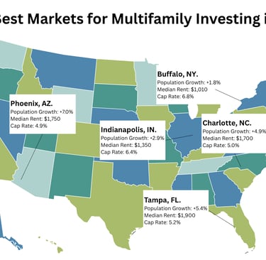 map of 5 best markets for multifamily investing 2025