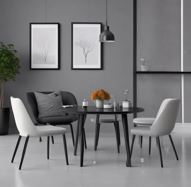 A close-up view of a modern chair featuring a curved wooden backrest and upholstered black leather cushions. The sleek design combines natural wood grain texture with smooth, dark leather, creating a blend of contemporary and classic styles against a plain white background.