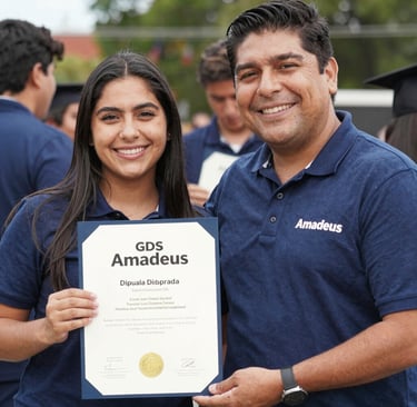 Three people stand close together, each wearing a mask. Two of them hold certificates, and the person in the middle wears a chef's jacket. The background features a blackboard with handwritten text and a kitchen setting.