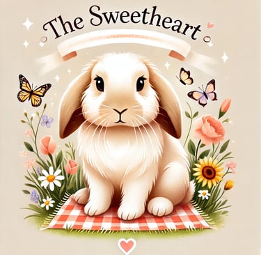 a white rabbit sitting on a blanket