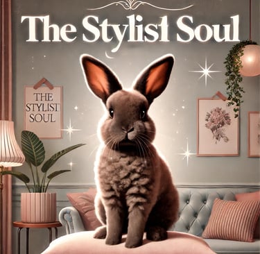 a rabbit sitting on a cushion in a living room