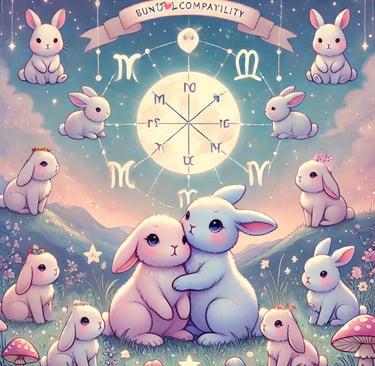 a couple of rabbits are sitting on a field