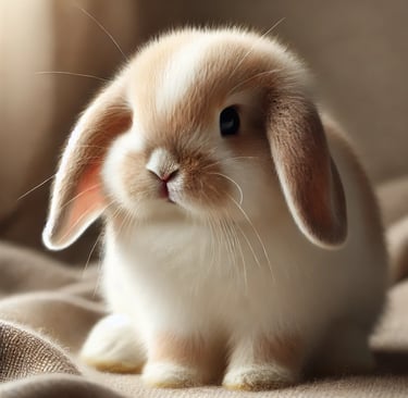 holland loop rabbit sitting on a blanket