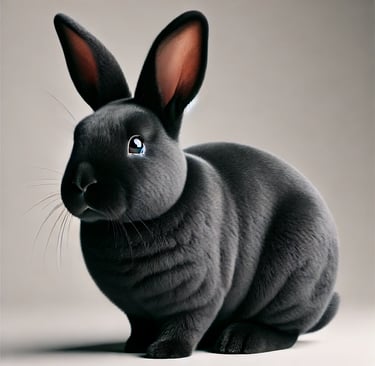 black mini rex rabbit sitting on a white background
