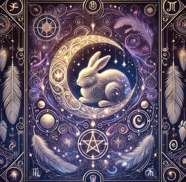 a rabbit in a frame with a pentagram
