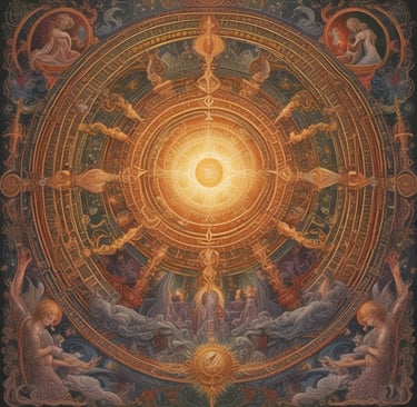 A dramatic scene lit by a single spotlight, focusing on a person holding an ornate religious object with smoke wafting through the air. Two other figures are seen in an intimate embrace on the right, creating a contrast between the sacred and the personal.