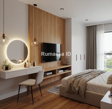 Desain interior kamar tidur romantis dengan nuansa hangat