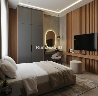 Desain interior kamar tidur romantis dengan nuansa hangat