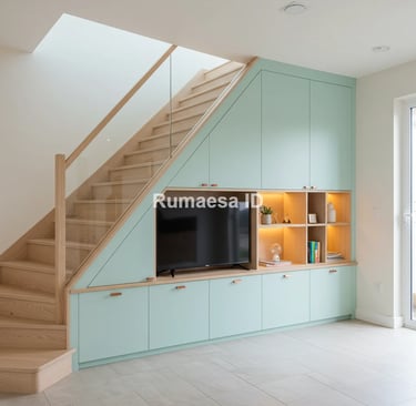 Lemari bawah tangga berbahan PVC foamboard tahan air dan anti rayap