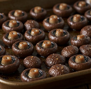 a pan of mushrooms and mushrooms on a baking tray