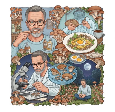 a man in a lab coat and glasses is looking at a microscope