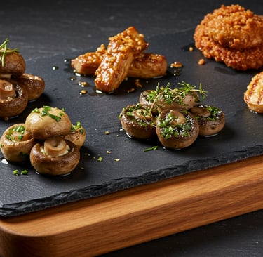 a plate of food with mushrooms and potatoes