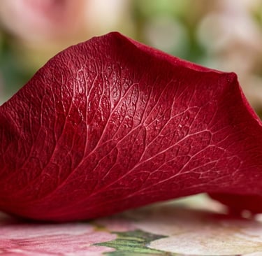 Macro of a preserved rose petal showing moisture-locking technology and fine cellular texture