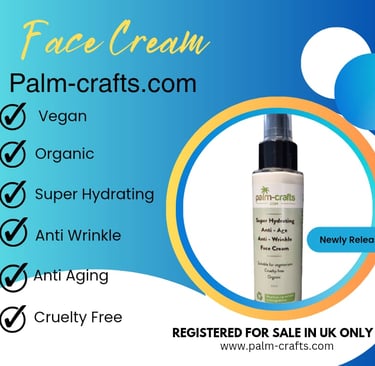 Bottle of palm Crafts face cream with benefits