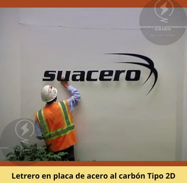Anuncio 2d en placa de acero para interior.
