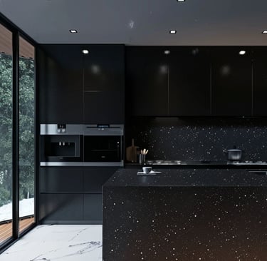 cocina moderna en cuarzo galaxy negro