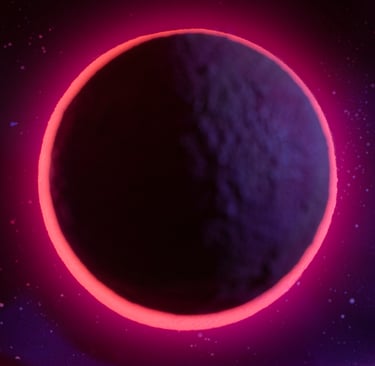 cercle lumineux rose entourant une planète mystérieuse dans l'espace