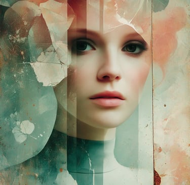 Portrait d'une femme dans les tons rose et bleu, elle est douce, empathe et hypersensible