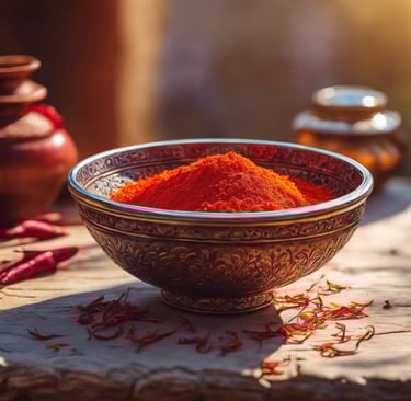 A bowl of the bright red saffron spice