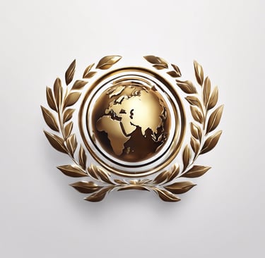 a golden globe in a laurel wreath with a golden globe