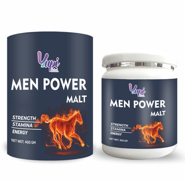a man standing next to a can of men's power maltmale enhancement