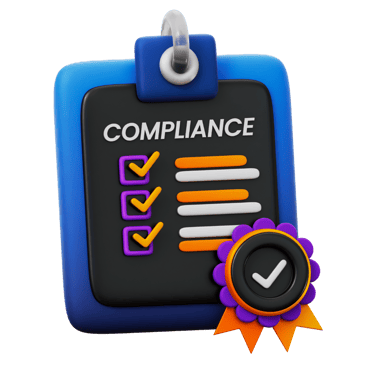 Badge with the word compliance and a checklist of completed items, with conformity and transparency
