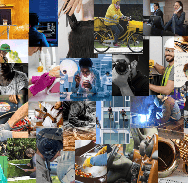 Collage of images symbolizing multiple technical and specialized fields.