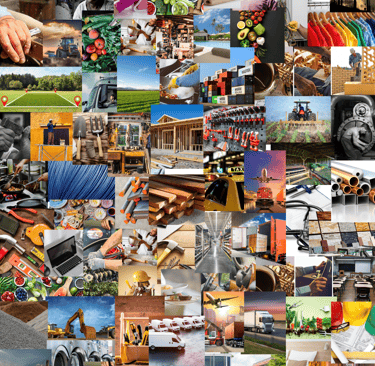 Collage of images with construction equipment, symbolizing infrastructure and resources
