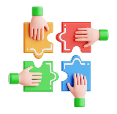 Group of people holding puzzle pieces, symbolizing collaboration and social impact.