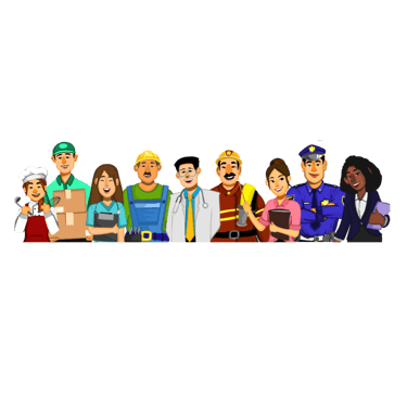 Grupo de técnicos, especialistas e profissionais de diversas áreas, simbolizando conhecimento