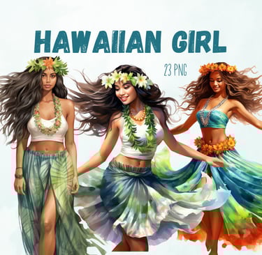 Commercial Use Tropical Hawaiian Girl Clipart Bundle