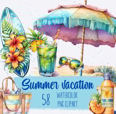 Commercial use summer vacation PNG clipart How to use PNG clipart ideas