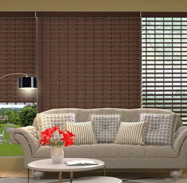 a living room with latest in Window Blinds