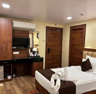 Elegant bedroom interior with coffee and cream color combo