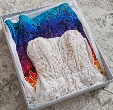 colorful wedding dress packed in archival box
