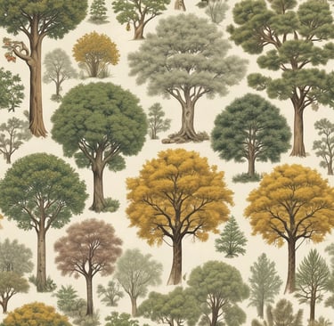 A lush garden featuring a row of vibrant green and orange-leaved bushes under a partly cloudy sky. The well-maintained grass lawn in the foreground is bordered by neatly shaped plants, indicating careful landscaping. The bright sunlight casts shadows of leaves and trees on the ground.