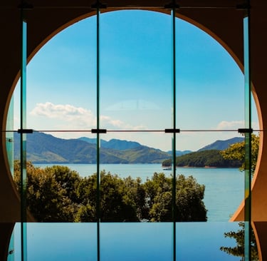 Luxury resort development showing wellness infrastructure integrated with natural landscape