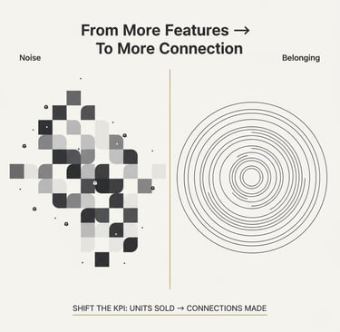 infographic showing noise versus belonging images to highlight the focus on more connection