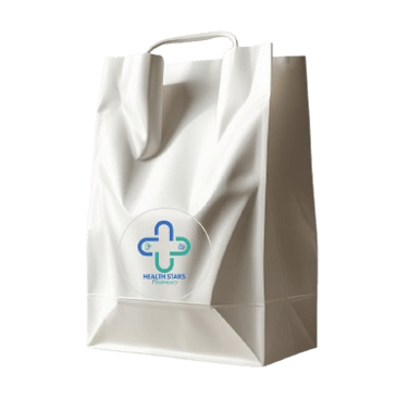 a white baguet bag with health stars pharmacy logo