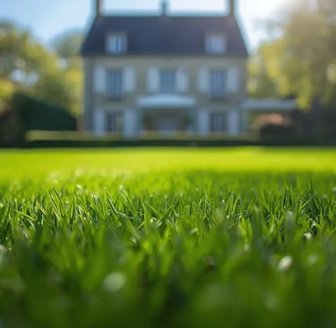Pelouse fraîchement tondue dans un jardin résidentiel à Belfort