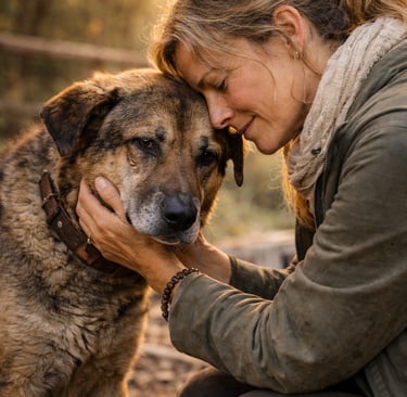 getraumatiseerde hond die opgevangen is