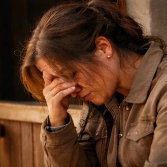 Vrouw leunend op hand