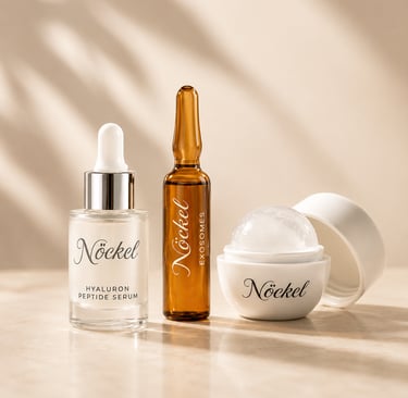 NÖCKEL Hautpflegeprodukte mit Hyaluron Peptide Serum, Exosomen-Ampulle und Ice Tool