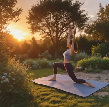 A women doing yoga in her garden